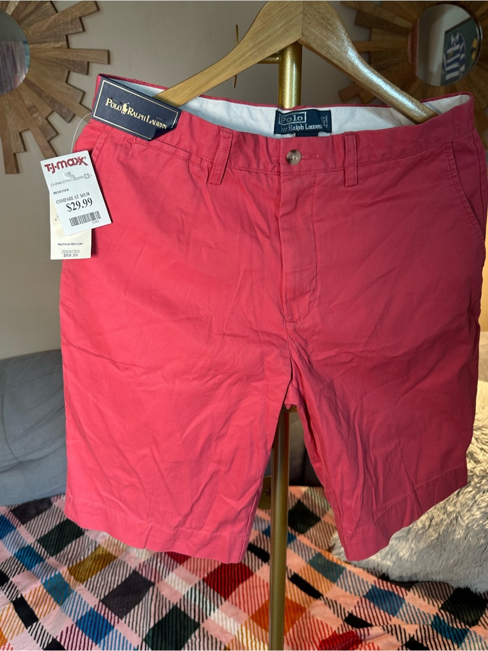Ralph Lauren Polo Coral Red Flat Front Chino Shorts - Picture 4 of 5